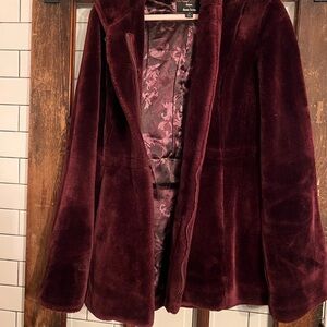 Dennis Basso faux fur coat in a deep burgundy size med